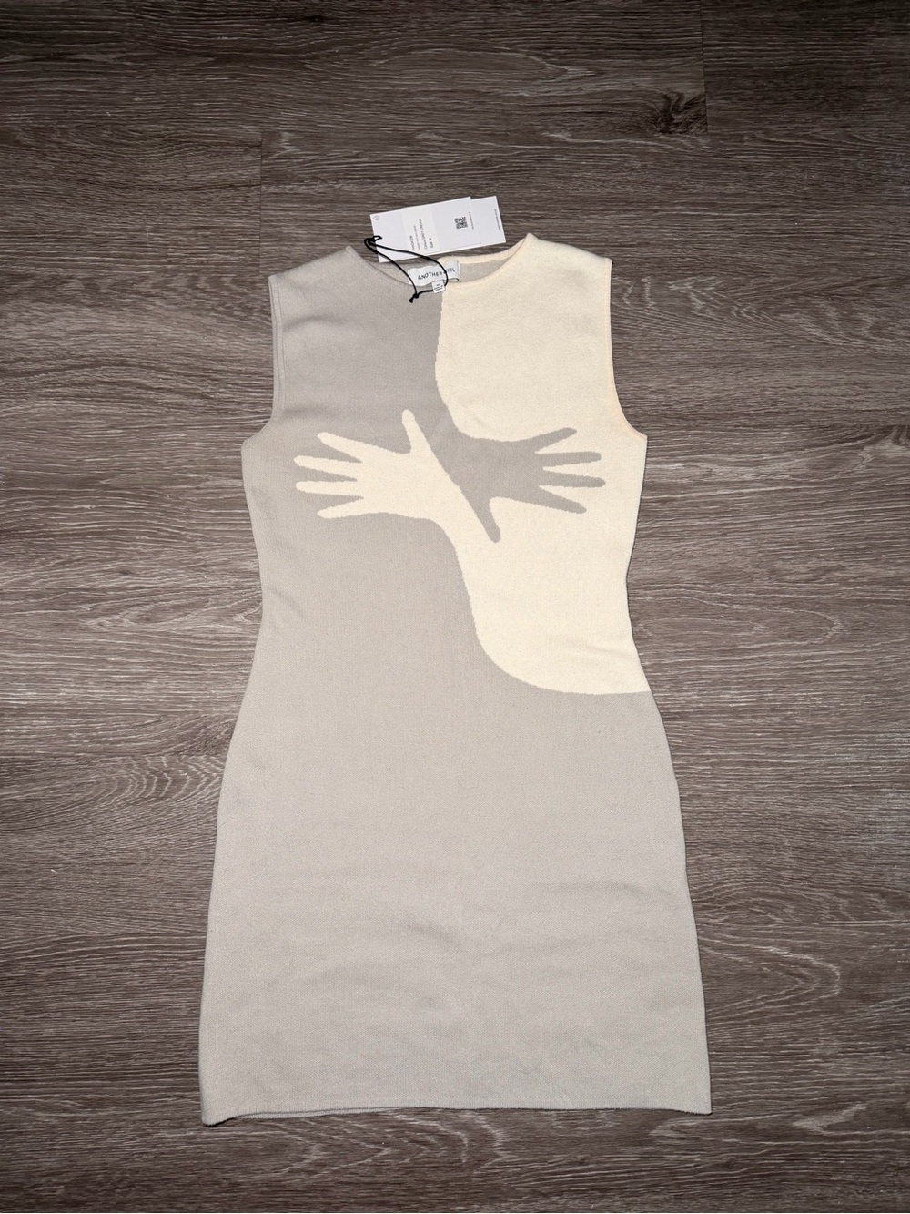 Another Girl Handsy Knit Mini Dress — Cream & Light Gray